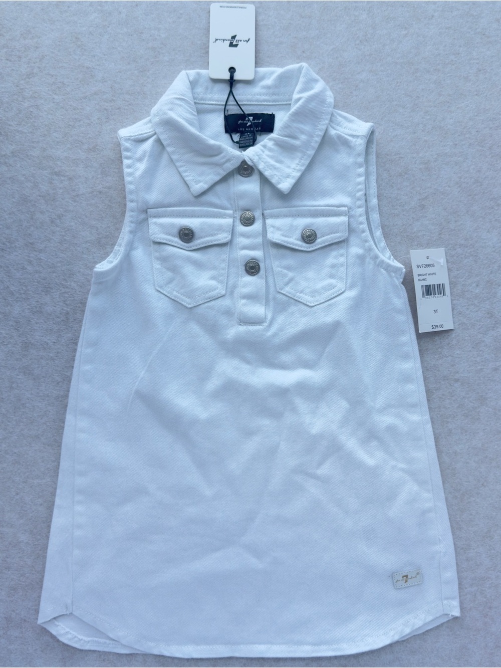 7 For All Mankind Girls White Denim Sleeveless Shirt Dress Size 3T NWT NEW